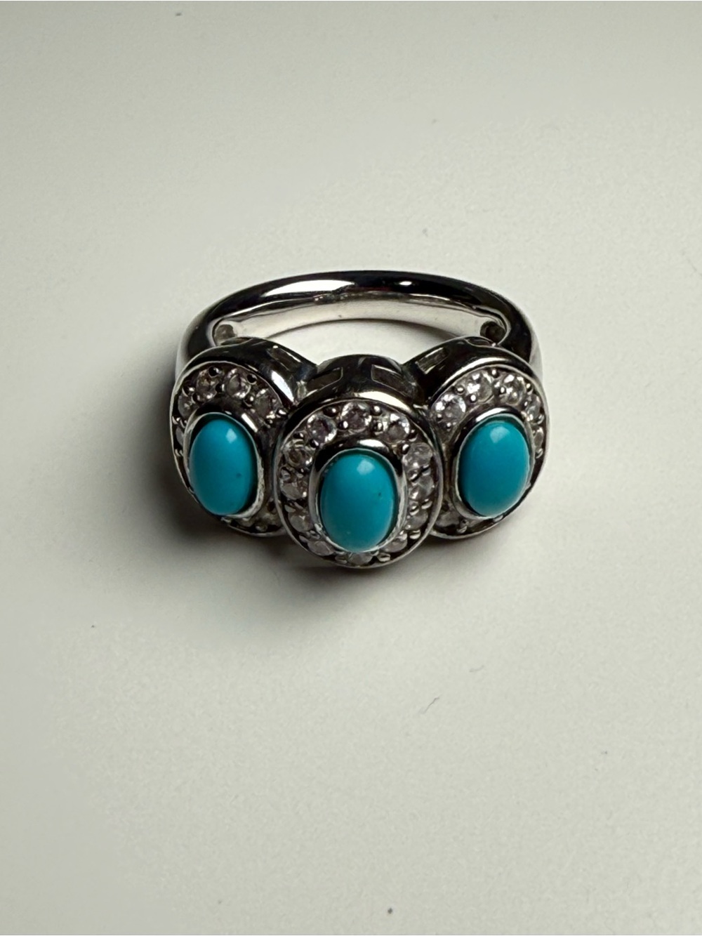 ESPO 925 Sterling Silver Triple Turquoise & CZ Ring